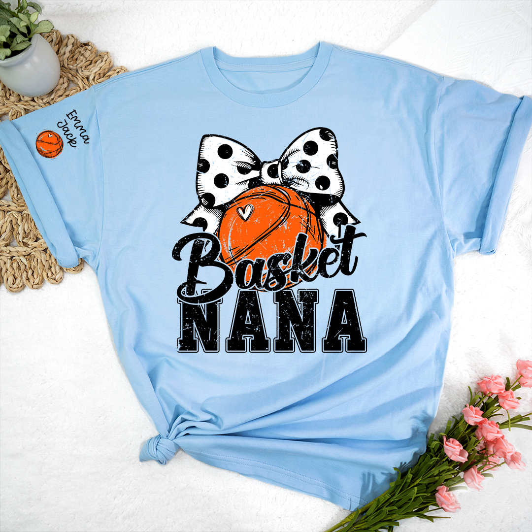 Basketball Game Day Nana T-Shirt, Custom Grandchildren Names Sports Fan Tee