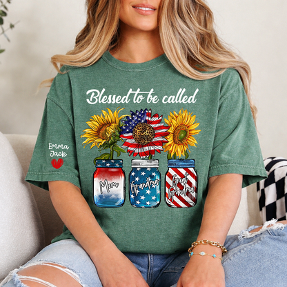 Blessed to be Called Nana Shirt, Custom Family T-Shirt with Sunflower and Flag Design, Give Family