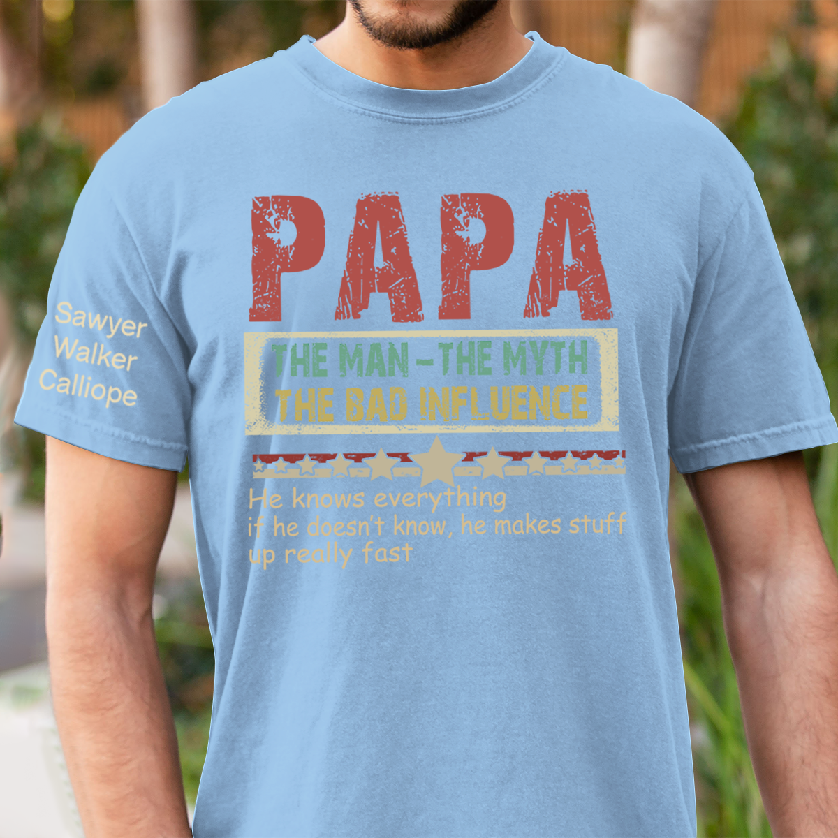 Personalized Papa The Man The Myth The Bad Influence T-Shirt, Father's Day Shirt