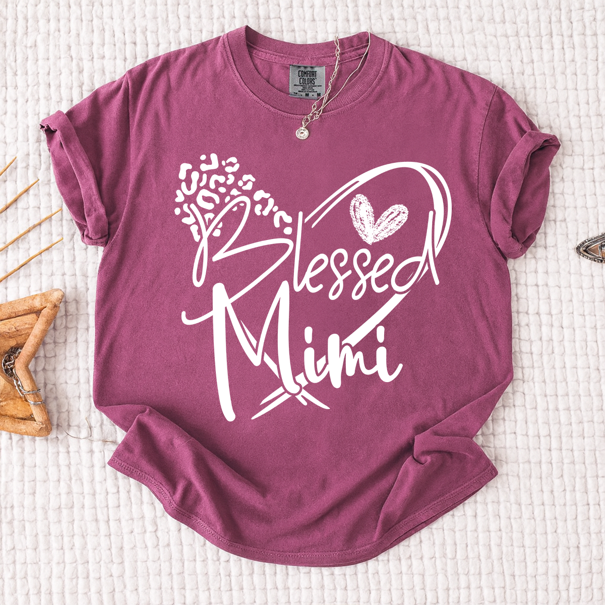 Comfort Colors® Blessed Mimi Shirt with Leopard Heart Design, Custom Grandma T-Shirt, Perfect Gift for Mimi