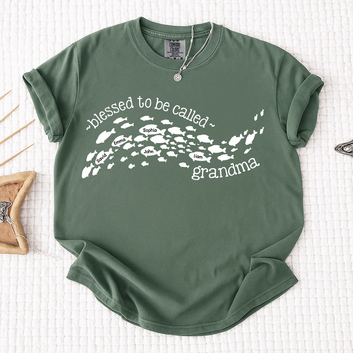 Comfort Colors Personalized Grandma Ocean Fish Shirt, Blessed to be Called Grandma T-Shirt, Custom Grandkids Names Sea Life Gift