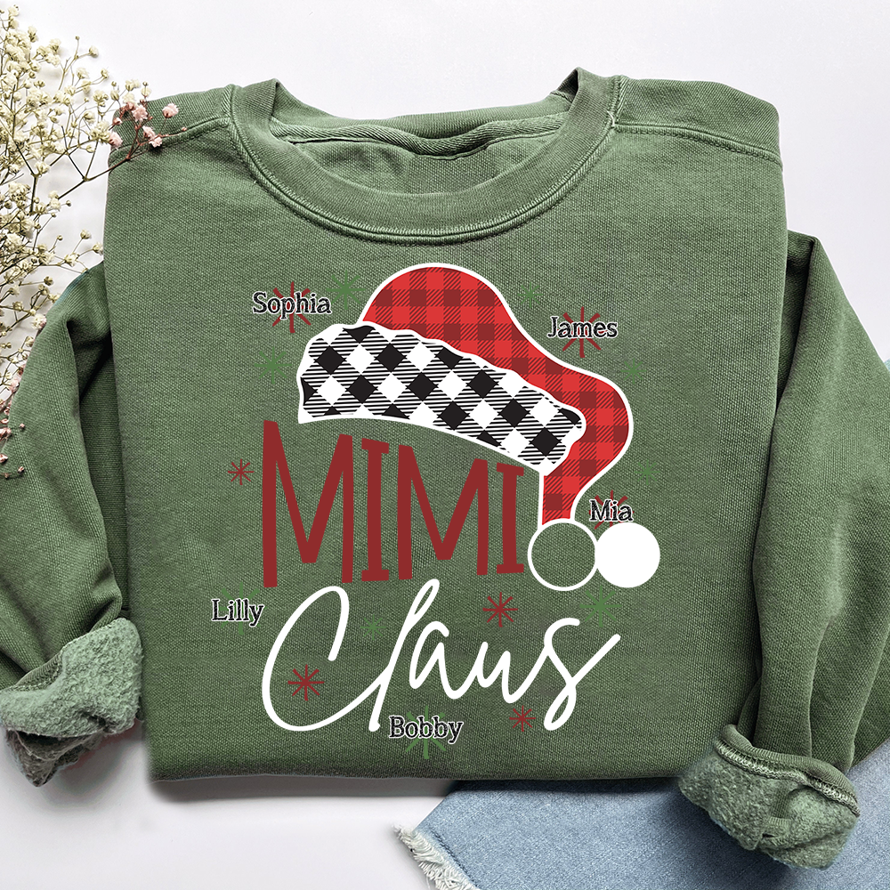 Personalized Mimi Claus Christmas Sweatshirt, Custom Grandma Shirt with Kids Names