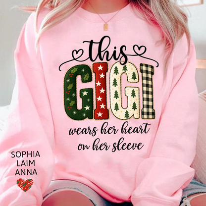 Vintage Grandma Sweatshirt, Patchwork Holiday Letters Sublimation, Grandma Wears Heart on Sleeve