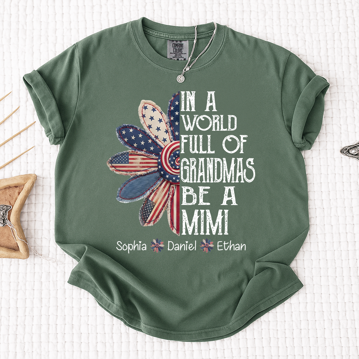 Comfort Colors In A World Full Of Grandmas Be A Mimi Shirt Personalized with Names Patriotic Floral Graphic Custom Grandma Mimi Apparel