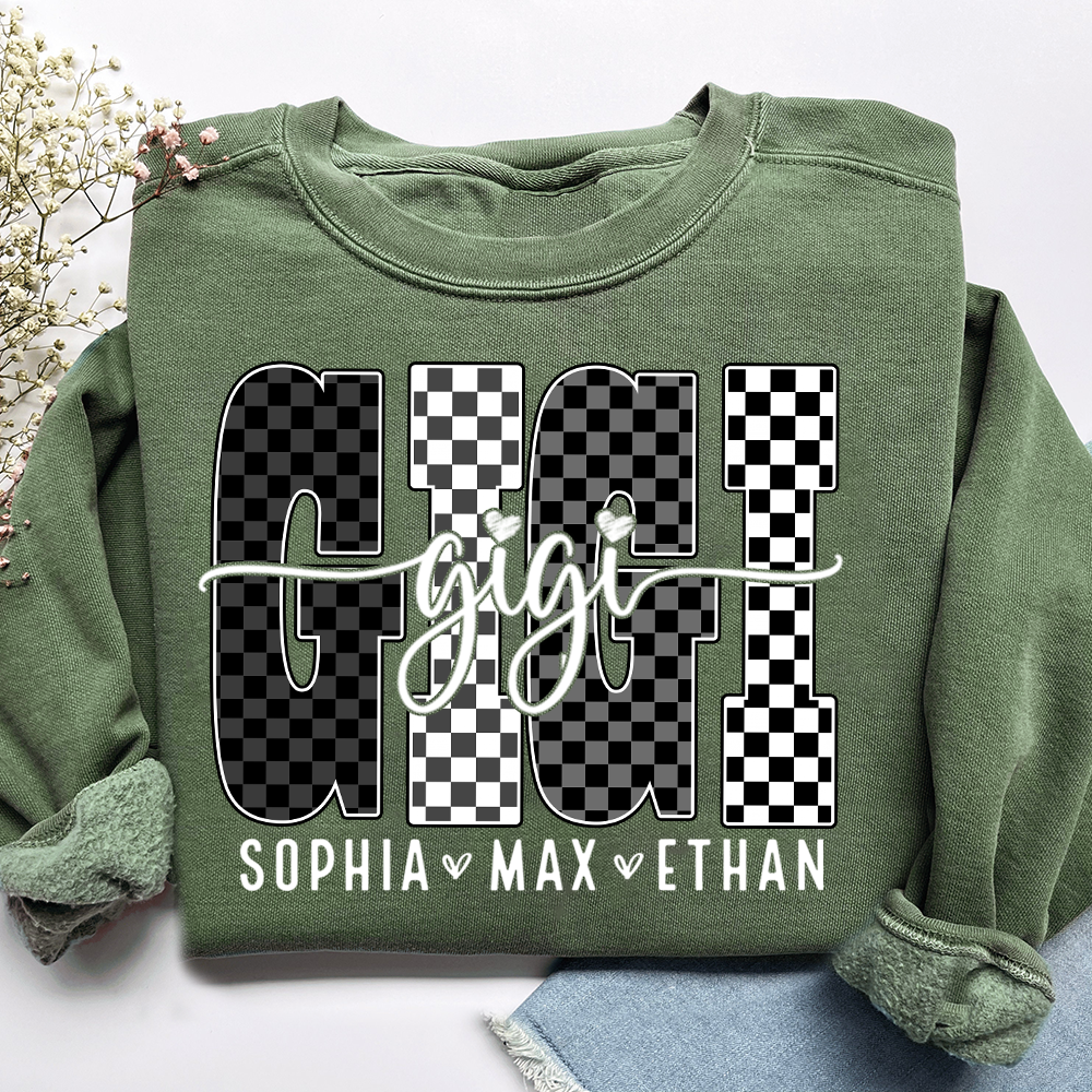 Black White Design Sweatshirt, Custom Gift For Gigi And Kids