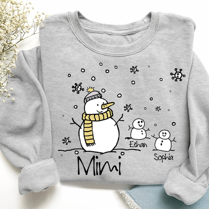 Personalized Christmas Snowman Sweatshirt, Gifts for Grandma, Custom Grandma and Grandchild Names