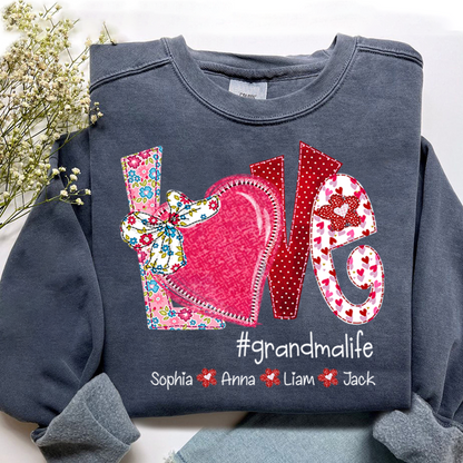 Personalized Love Grandma Sweatshirt, Valentine Heart Bow Gift for Grandma