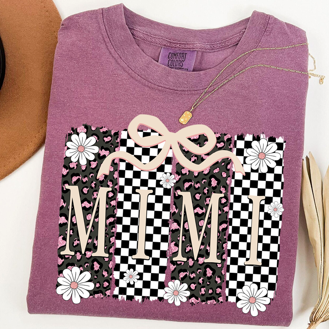 Comfort Colors® Mimi Graphic Tee, Retro Checkered Daisy Print Shirt for Grandma