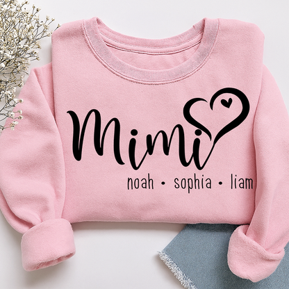 Personalized Mimi Heart Sweatshirt, Gift for Grandma and Kids, Unique Gift for Grandma and Family