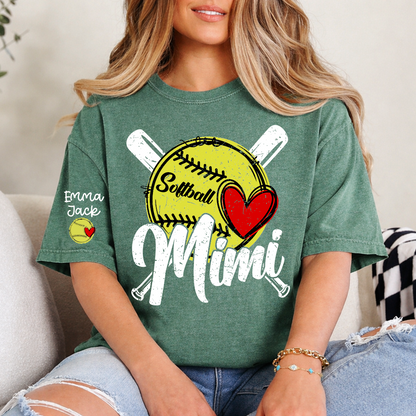 Mimi Softball Shirt with Heart Design, Personalized Family T Shirt with Custom Names