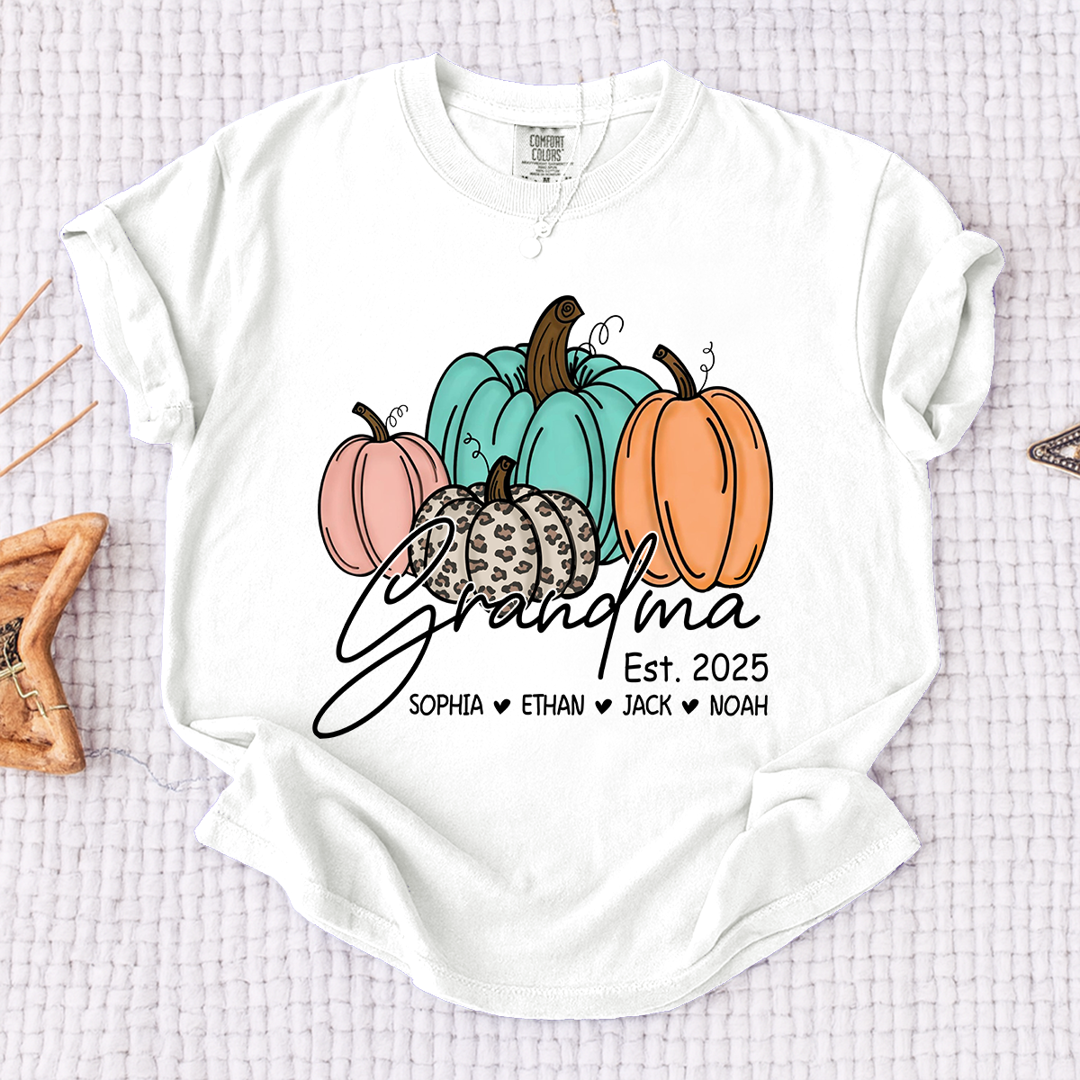 Comfort Colors® Fall Pumpkin Grandma Shirt, Personalized Autumn Gift for Grandma