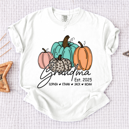 Comfort Colors® Fall Pumpkin Grandma Shirt, Personalized Autumn Gift for Grandma
