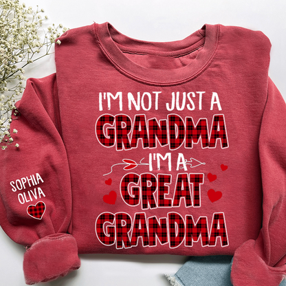 I’m Not Just a Grandma I’m a Great Grandma Sweatshirt, Personalized Buffalo Plaid Heart Shirt