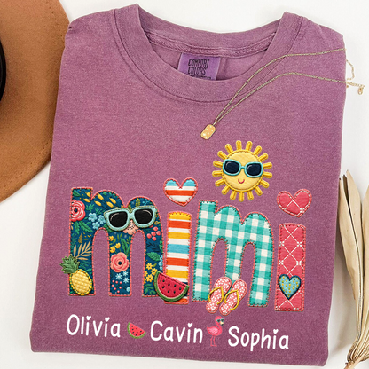 Comfort Colors® Personalized Mimi T-Shirt with Summer Fun Design for Grandma And Kids Family Names Custom Tee