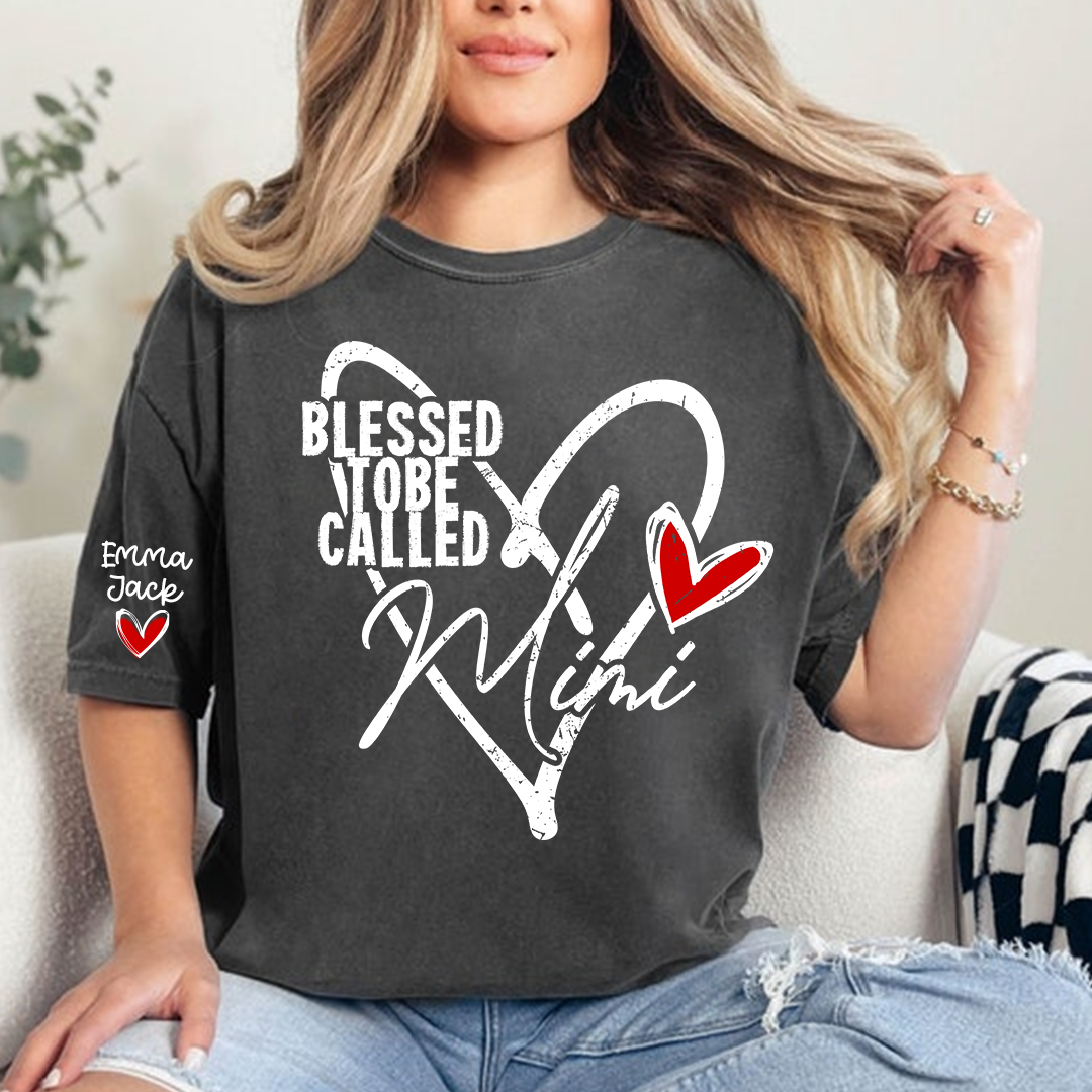 Blessed To Be Called Mimi Shirt with Names on Sleeve, Gift for Mimi