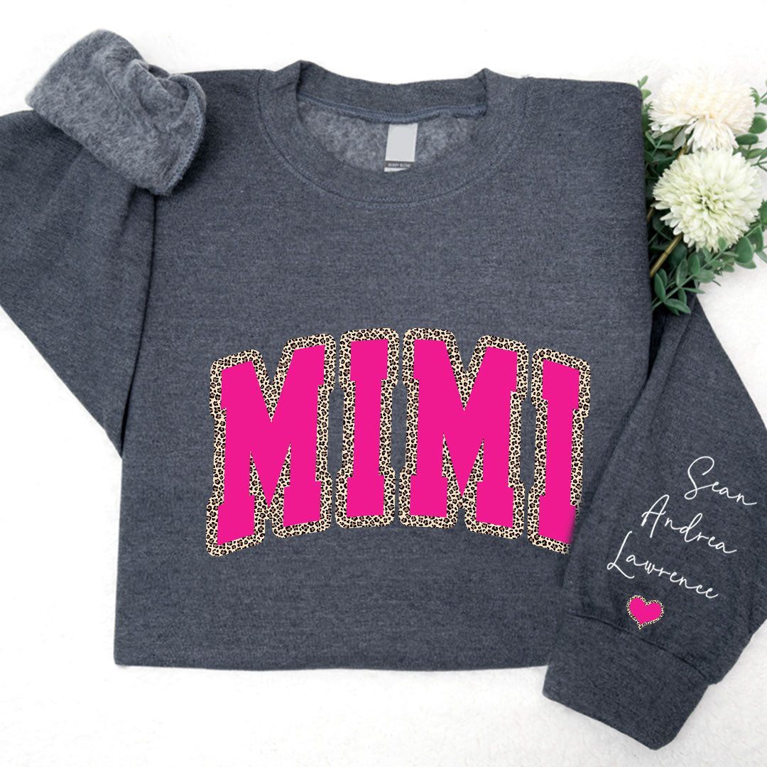 Mimi Leopard Pink And Grandkids Mother's Day Sweatshirt