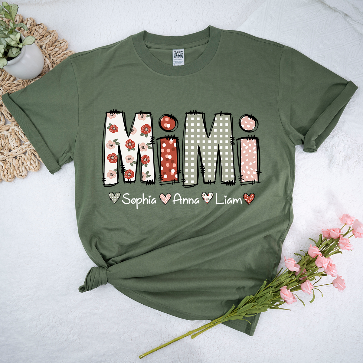 Personalized Mimi Flower 2025 Shirt, Custom Grandma With Grandkids T-Shirt