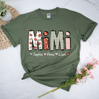 Personalized Mimi Flower 2025 Shirt, Custom Grandma With Grandkids T-Shirt