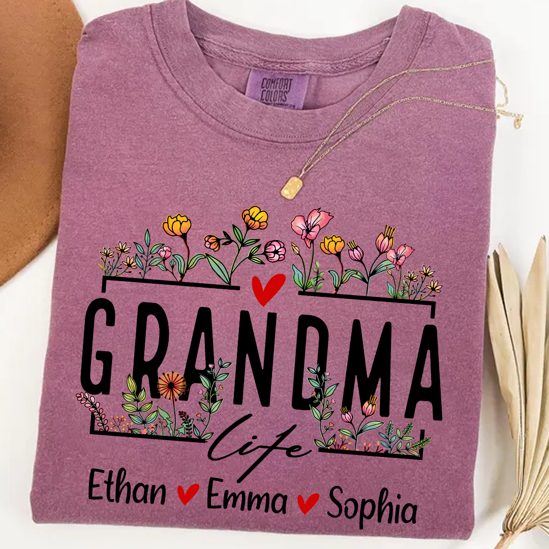 Comfort Colors® Grandma Life Wildflower And Kids T-Shirt, Gift For Grandma T-Shirt