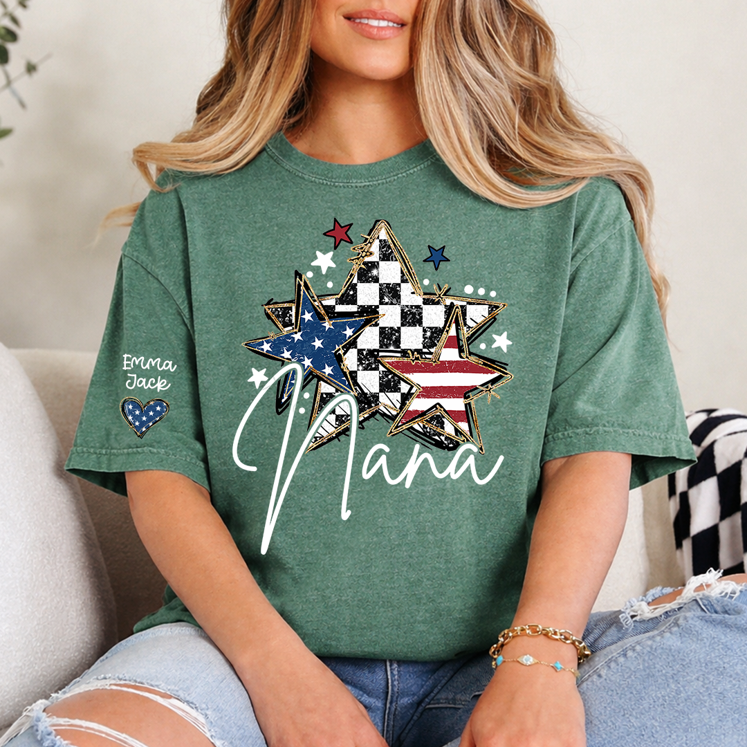 Custom Nana Flag Star T-shirt, Grandma Shirt with Kids, Mother's Day Gift for Grandma