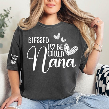 Blessed To Be Called Nana Personalized T-Shirt, Custom Name Nana Tee with Heart Graphic