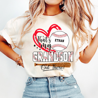 That’s My Grandson Out There Baseball Shirt, Personalized Sports Family T Shirt with Custom Name