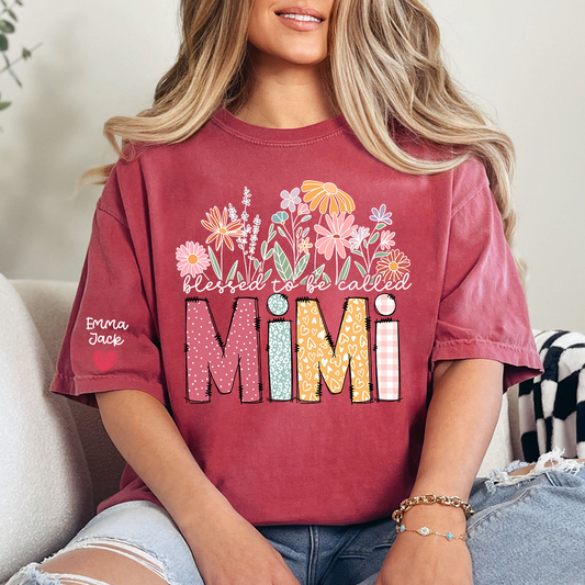 Blessed to Be Called Mimi Shirt Personalized with Grandkids Names, Floral Design
