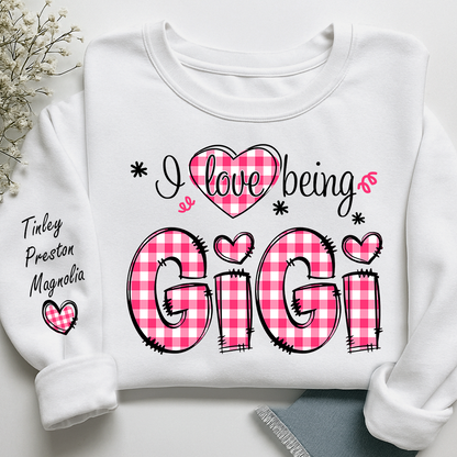 Personalized Grandma Valentine Sweatshirt, Custom Name Family Shirt, I Love Being Gigi Design