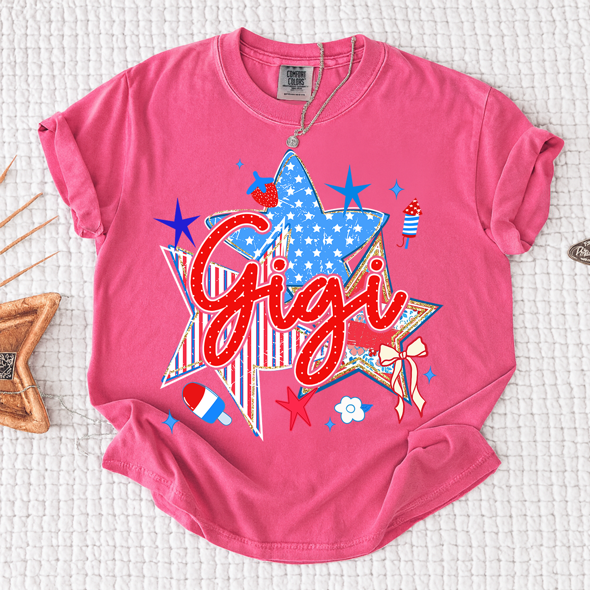 Comfort Colors® Personalized Gigi 4th of July Shirt, Patriotic Star Graphic Tee, Custom Grandma T Shirt, Independence Day Gift for Gigi