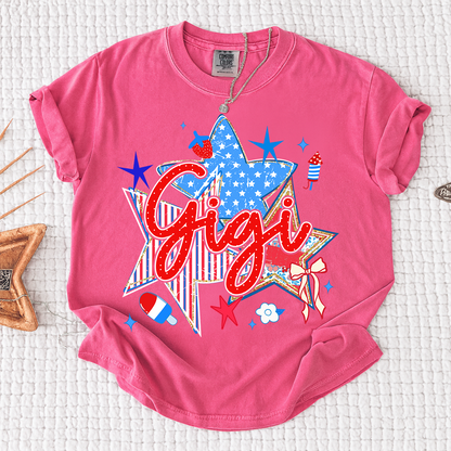 Comfort Colors® Personalized Gigi 4th of July Shirt, Patriotic Star Graphic Tee, Custom Grandma T Shirt, Independence Day Gift for Gigi