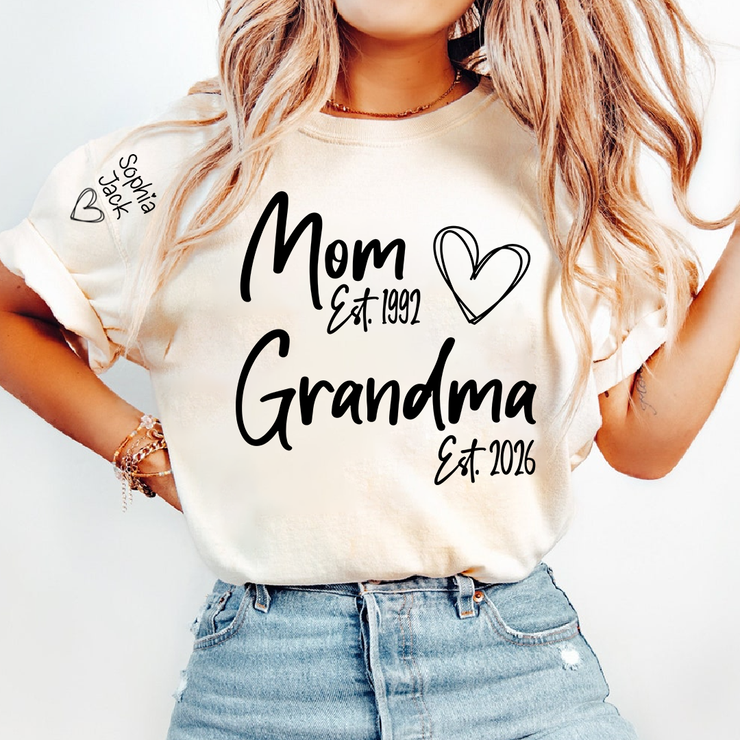 Personalized Mom Grandma Shirt, Est Year Minimal Family Design, With Grandma And Kids Names