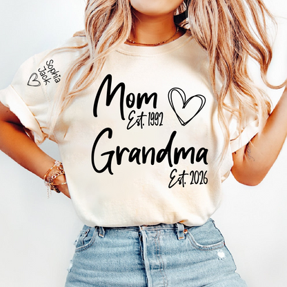 Personalized Mom Grandma Shirt, Est Year Minimal Family Design, With Grandma And Kids Names