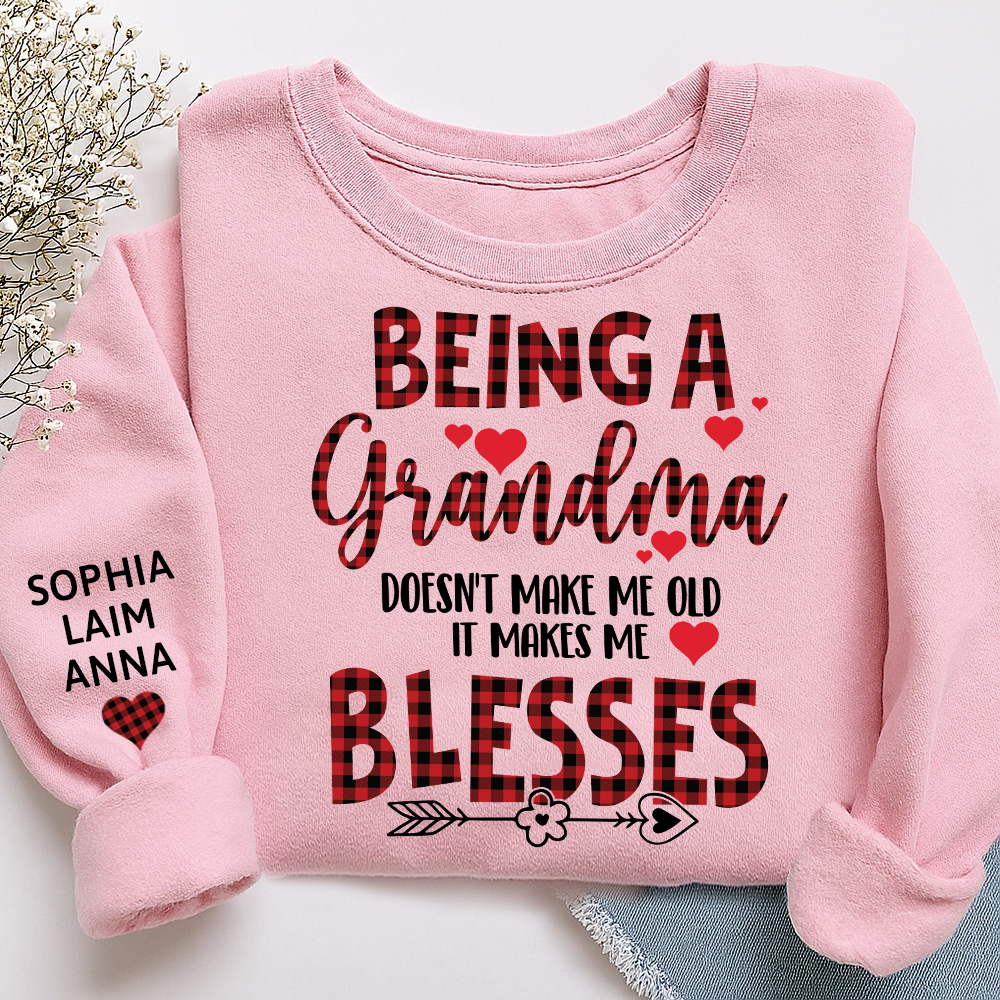 Personalized Grandma Sweatshirt, Blessed Grandma Plaid Heart Shirt with Kids Names