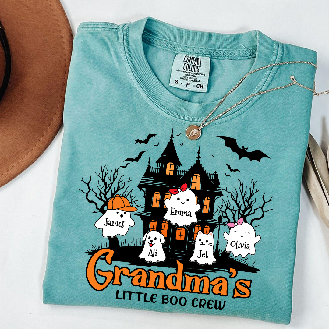 Comfort Colors® Personalized Grandma’s Little Boo Crew Halloween Sweatshirt With Grandkids Names