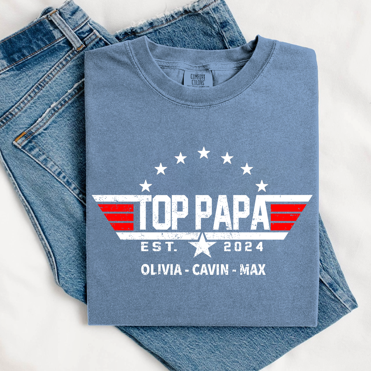 Comfort Colors® Custom Top Papa Est And Grandkids American 2025 T-Shirt