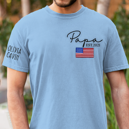 Custom Embroidered Papa Est Flag Independence Day T-Shirt Embroidered T-Shirt