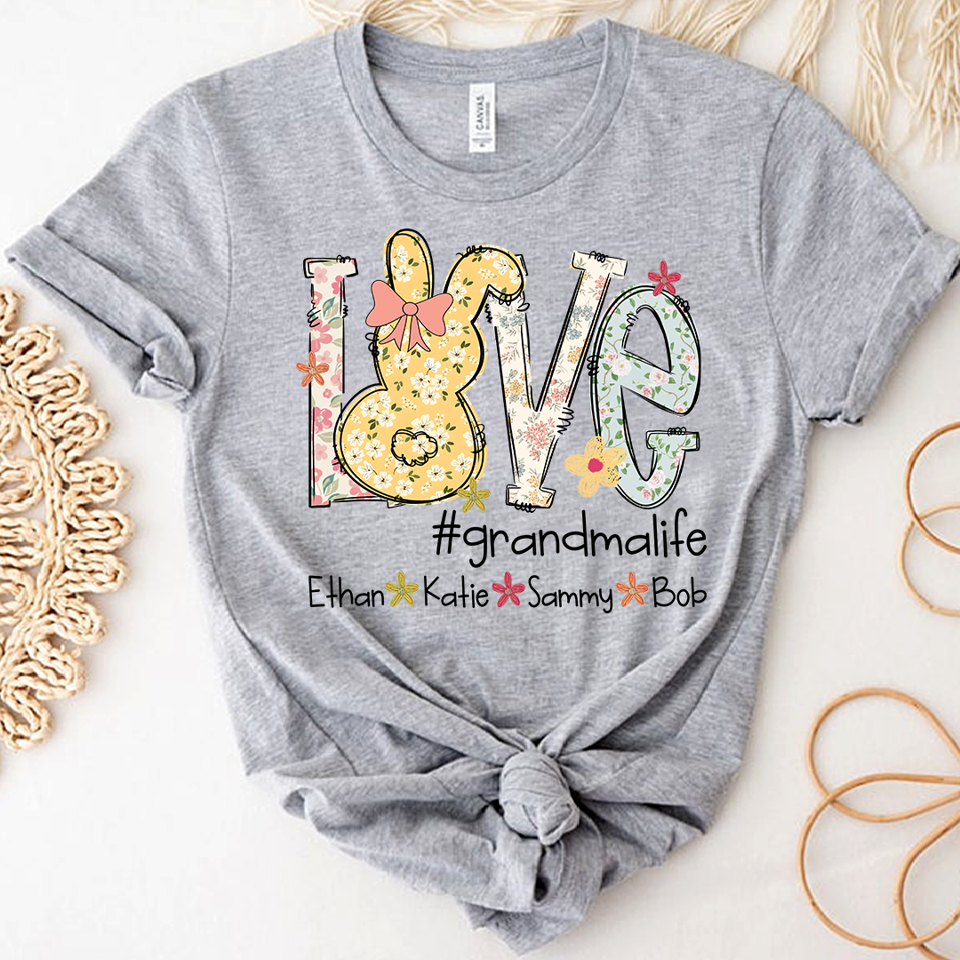 Love Grandma Life T Shirt, Personalized Flower Design with Children Names
