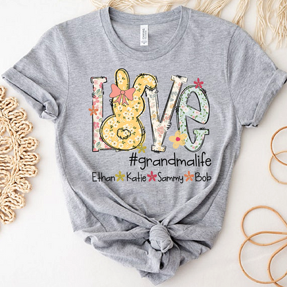 Love Grandma Life T Shirt, Personalized Flower Design with Children Names