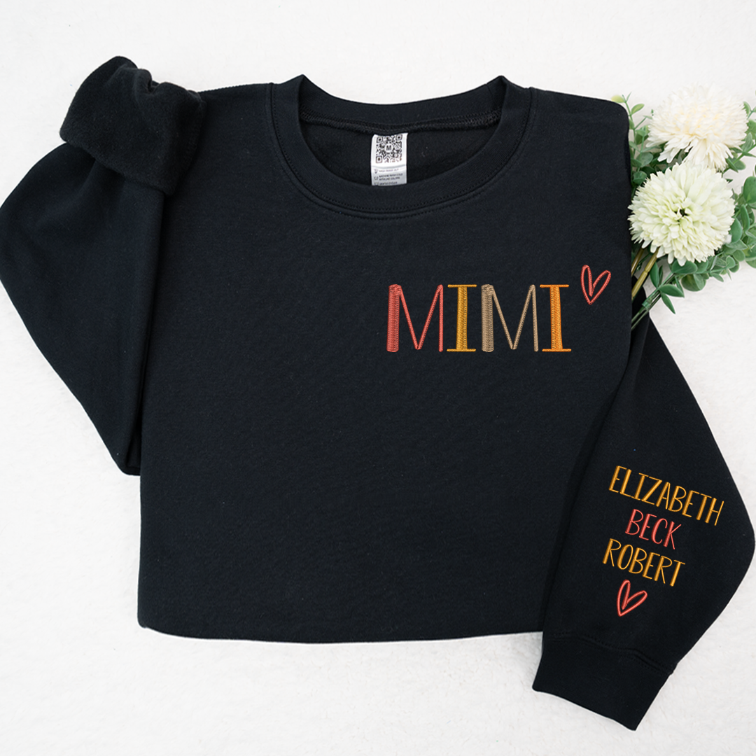 Custom Mimi Autumn With Kids Embroidered Sweatshirt