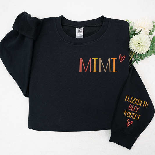 Custom Mimi Autumn With Kids Embroidered Sweatshirt