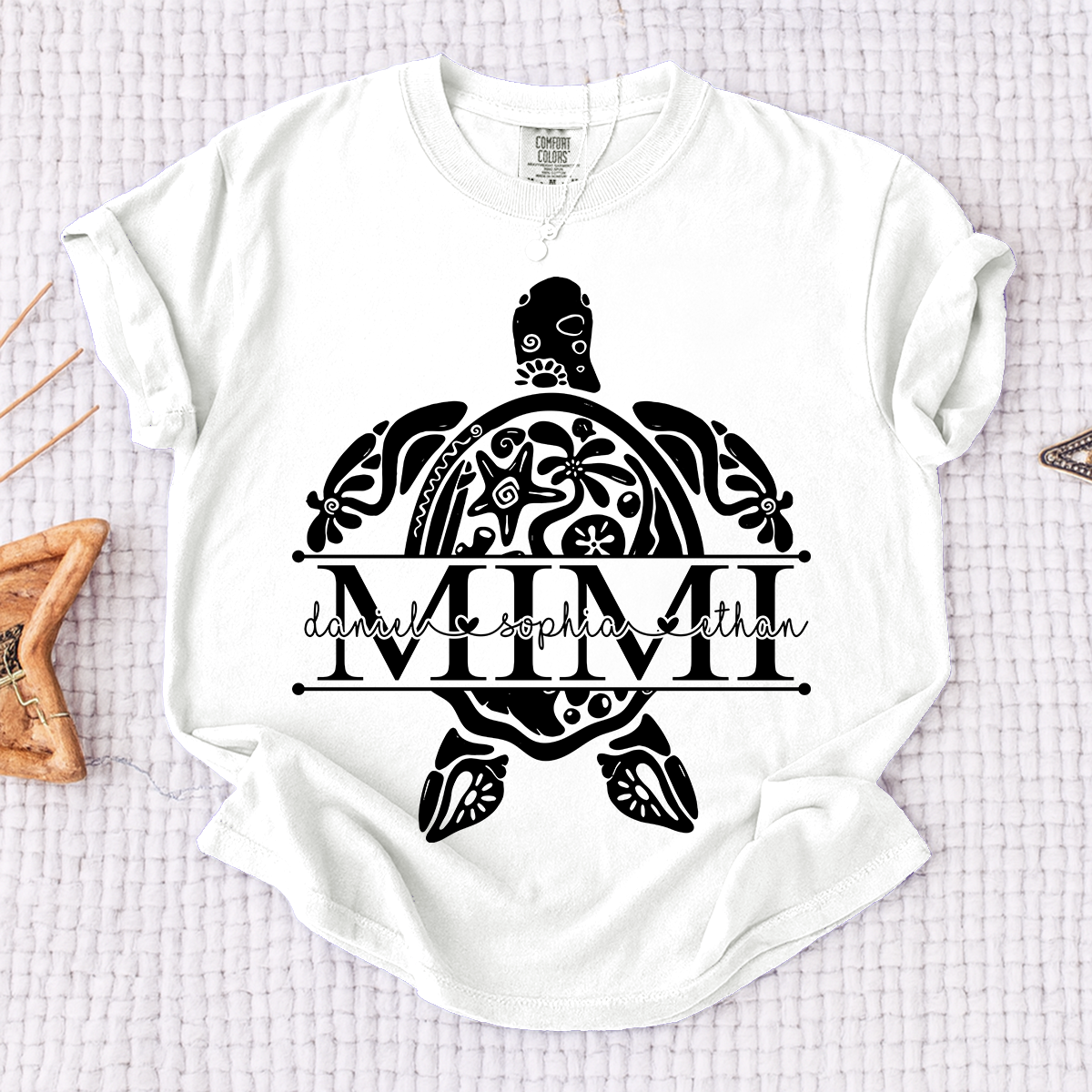 Personalized Mimi Sea Turtle Shirt with Grandkids Names, Coastal Grandma Tee, Custom Turtle Beach T Shirt, Gift for Mimi from Grandchildren