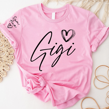 Personalized Gigi Heart T-Shirts, Custom designed Family T-shirts Featuring Hearts And Names
