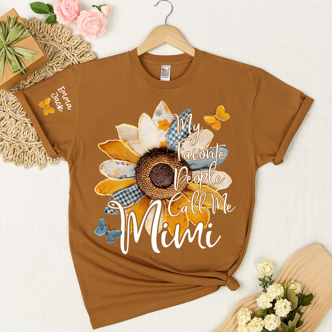 My Favorite People Call Me Mimi Shirt, Personalized Mimi T-Shirt with Sunflower Patchwork and Custom Names