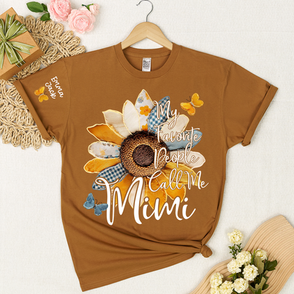 My Favorite People Call Me Mimi Shirt, Personalized Mimi T-Shirt with Sunflower Patchwork and Custom Names