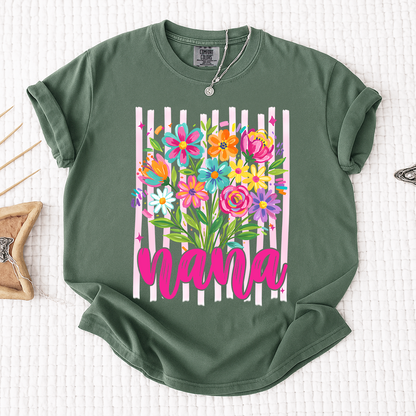 Comfort Colors® Custom Striped Wildflowers Nana Shirt, Trendy Ditsy Floral Gift for Grandma And Kids