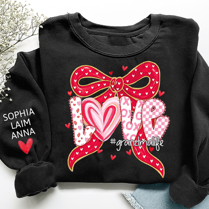 Custom Grandma Life Love Sweatshirt, Heart Bow Valentine Gift