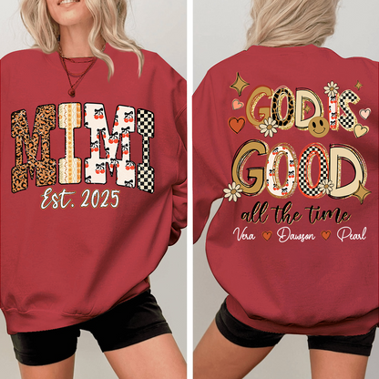 Christian Mimi Sweatshirt, Personalized Grandma and Grandkids Names, God Is Good Design