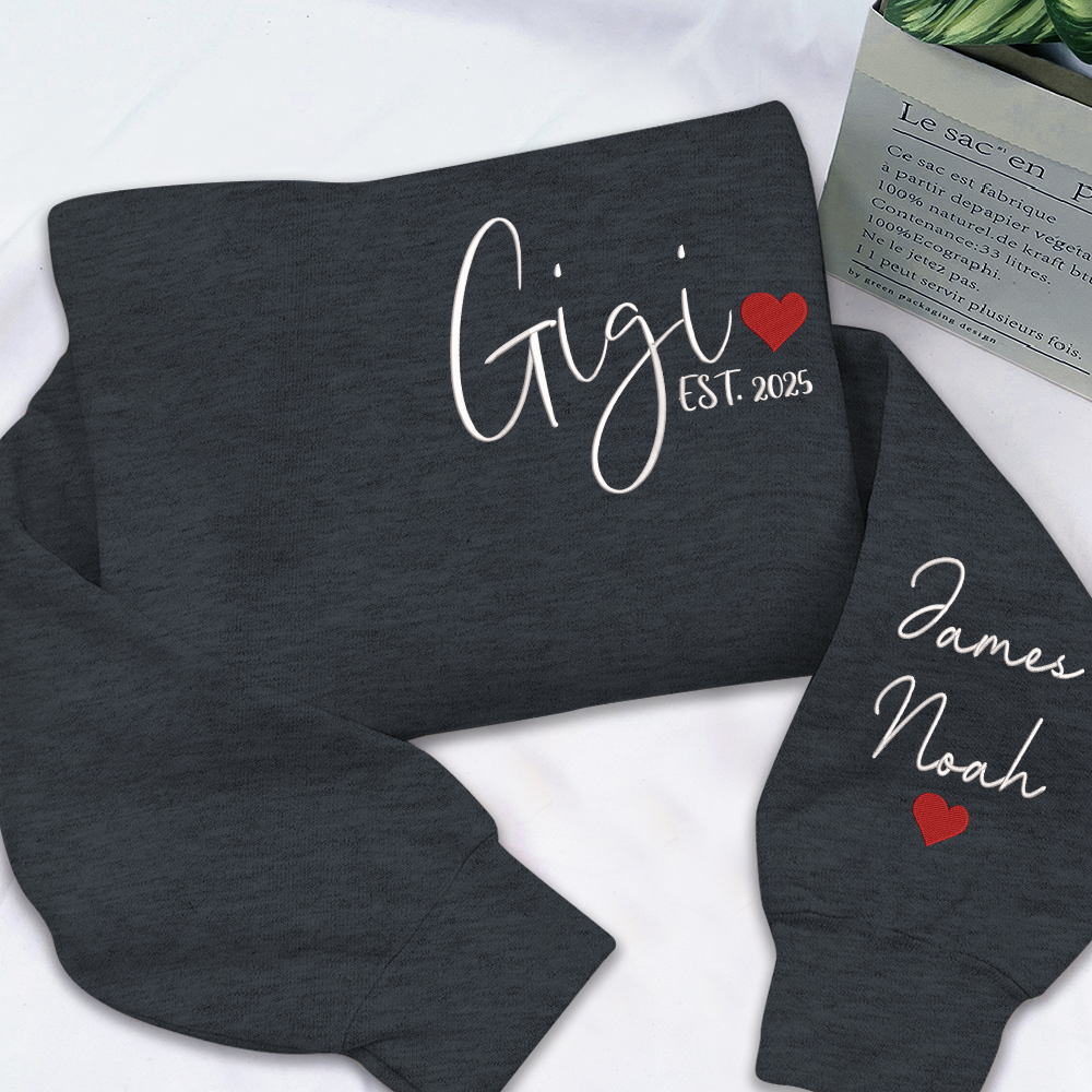 Embroidered Women's Sweatshirt with Heart, Gift For Gigi And Kids