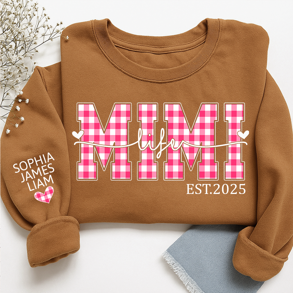 Personalized Mimi Life Sweatshirt EST 2025, Custom Grandma Crewneck with Grandkids Names, Mimi Valentine Gift