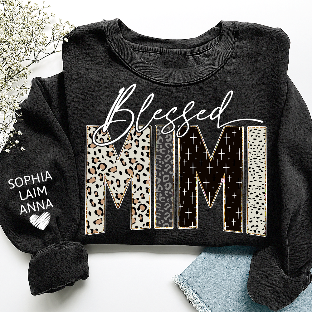 Personalized Blessed Mimi Leopard Sweatshirt – Custom Bible Style Design, Unique Gift for Grandma and Her Grandkids